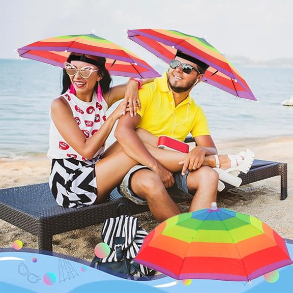 HBYJLZYG 20 Inch Rainbow Umbrella Hat, Multicolor Hands Free Sun Rain Hat, Adjustable Elastic Foldable Hat for Beach Fishing Party All Ages