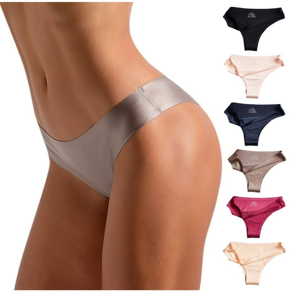 HBYJLZYG 6PCS Women's Ice Silk Briefs Mid Waist Panties Solid Color Seamless Underwear Hip Lifting Breathable Soft Stretchy
