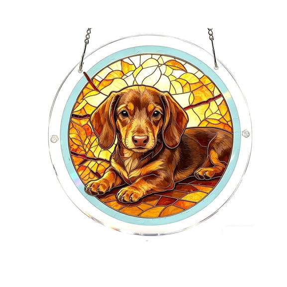 HBYJLZYG Acrylic Puzzle Suncatcher Window Hanging 7.4 Inch Light Catcher Ornament Stained Glass Effect Colorful Prism Decor Rainbow Wall Handmade DIY for Home Garden Gift Puppy Pattern
