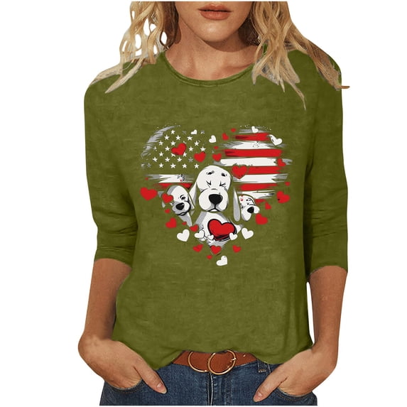 HBYJLZYG American Flag Shirt Women 4Th Of July Cute Dog Shirts Tops Independence Day Usa Patriotic T Shirts
