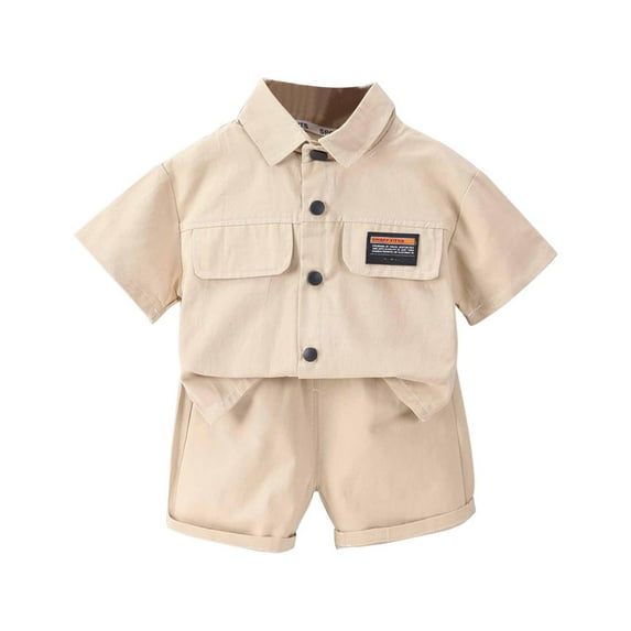 HBYJLZYG Baby Boys Button-Down Shirt Tops + Cotton Shorts Summer Outfit 2PCS with Pockets Beach Vacation Clothes Set 12-18 Months