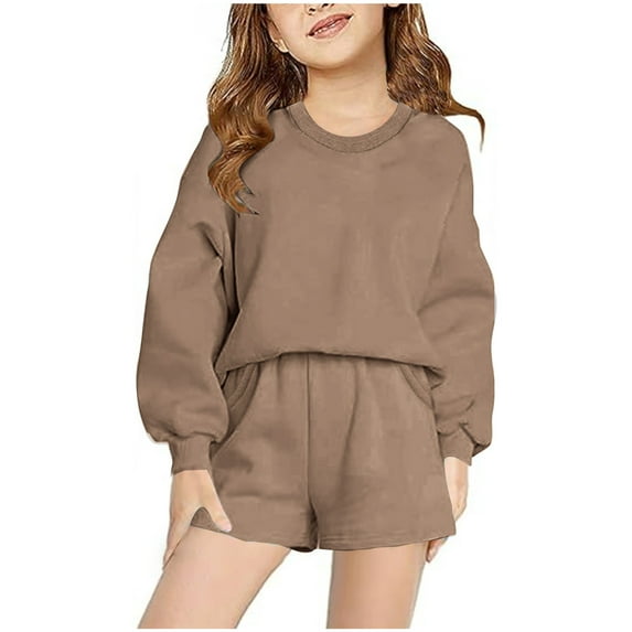 HBYJLZYG Baby Boys Girls Shorts Set 2-Piece, Toddler Kids Long Sleeve Cute Solid Cotton T-shirt Round Neck Tops And Shorts Outfit Set 7 T