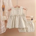 thumbnail image 1 of HBYJLZYG Baby Girls Cotton Gauze Outfit Set, Sleeveless Ruffle Top with Bloomer Shorts, Cute Floral Print Summer Casual Wear, 1 of 5