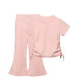 thumbnail image 1 of HBYJLZYG Baby Girls Outfits Set, Toddler Summer Solid Short Sleeve Round Neck Tops And Flare Pants Two Piece Set 2-3 T, 1 of 2