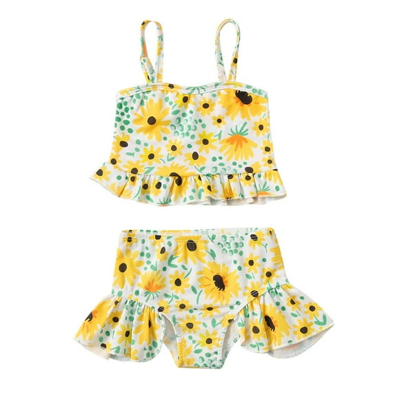 HBYJLZYG Baby Girls Ruffle Sunflower Print Straps Swimsuit Tops Shorts Swimwear Beach Bikini Set
