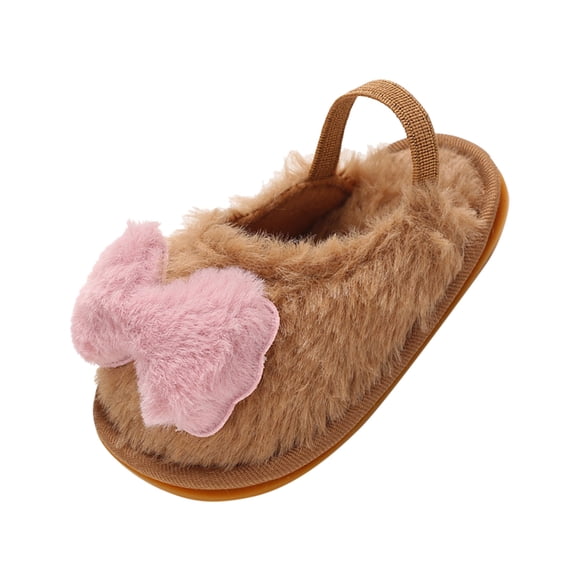 HBYJLZYG Baby Shoes Non-Slip Slippers Anti-Slip Prewalker Shoes, Toddler Infant Kids Baby Girls Boys Furry Bow Antiskid Shoes First Walkers Shoes