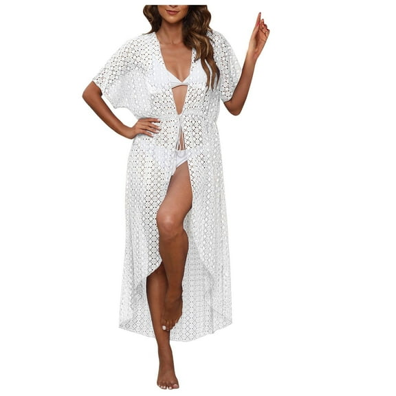 HBYJLZYG Beach Cover Ups For Women, Mesh Bikini Swimwear Beach Cardigan Hollow Lace See Through Swimsuit Coverup Dress