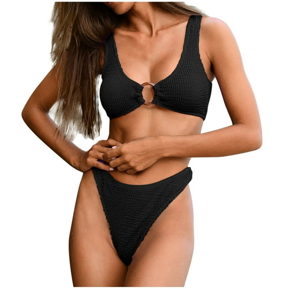 HBYJLZYG Bikini Sets For Women, Knitted Swimsuits Thong Two Piece Solid Color Bathing Suits Sets Beach Swimwear