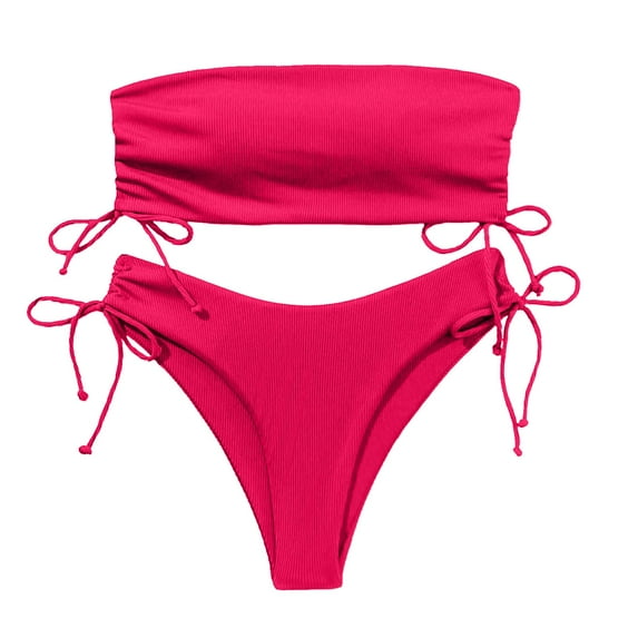 HBYJLZYG Bikini Sets For Women, Strapless Swimsuit Two Piece Lace Up Bathing Suits Solid Color Beachwear Sets
