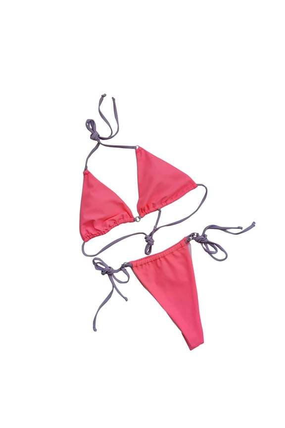 Bikini Sets For Women, Triangle Tops Swimsuit String Thong Two Piece Lace Up Bathing Suits Sets Solid Color Swimwear
