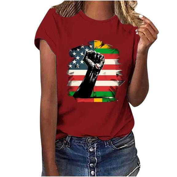 HBYJLZYG Black History Graphic Tees For Women, Magic Fashion American Flag With Fist Print Graphic Cold Simple Crew Neck