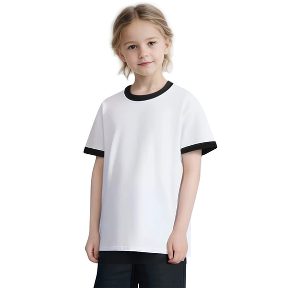 HBYJLZYG Boys Girls Cotton Ringer T-Shirt, Short Sleeve Color Block Tee with Green Trim, Casual Summer Top for Kids 2-13 Years