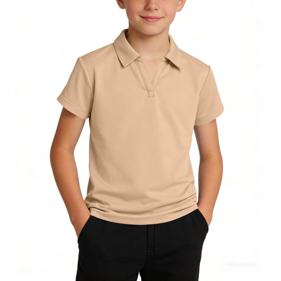 HBYJLZYG Boys Short Sleeve Shirts, Kids Solid Color V Neck Tops, Casual Summer School Tees, Uniform Shirts, Comfortable Daily Wear