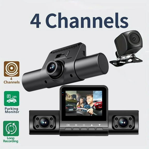 HBYJLZYG Car Accessories 4 Channel Dash Cam Front Rear Left Right 1080P Dash Camera for Cars Dashcam 4 Way Car Camera with Ir Night Vision Loop Recording Motion Detection