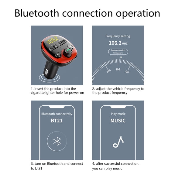 HBYJLZYG Car Accessories Bluetooth Fm Transmitter for Car Bluetooth Car Adapter with Usb Charging Car Charger Mp3 Player Support Usb Disk Hands Calling