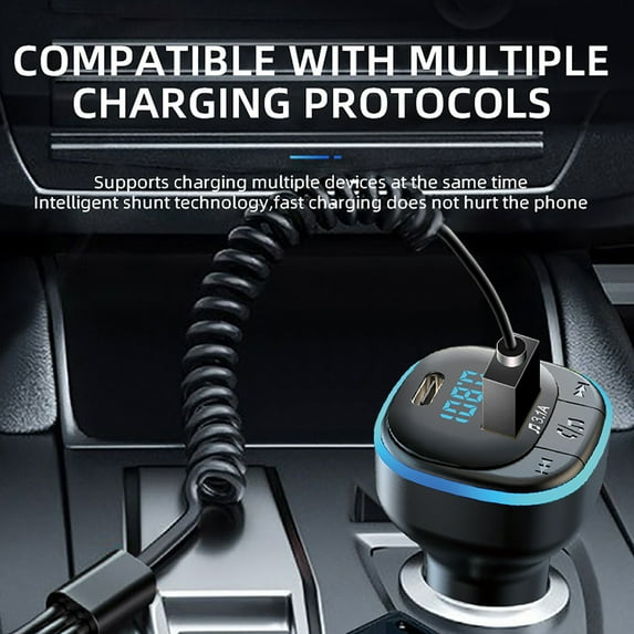 HBYJLZYG Car Accessories Multi-Functional Car Charger,Fm Transmitter,Radio Adapter, Bluetooth 5.0 Music Player, with Hands- Call, Usb Interface and Type-C Interface