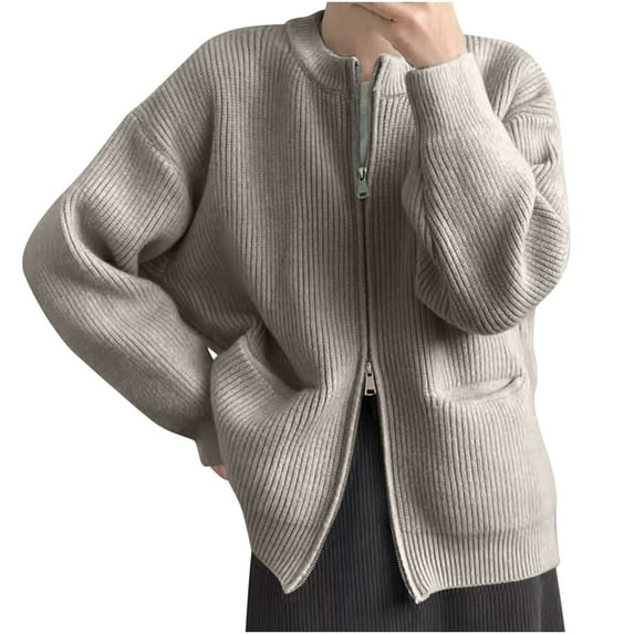 HBYJLZYG Cardigans Sweaters Jacket Sweatshirt Coat, Women Winter Casual Loose Fashion Solid Color Pocket Double Zippered Top Sweater Coat