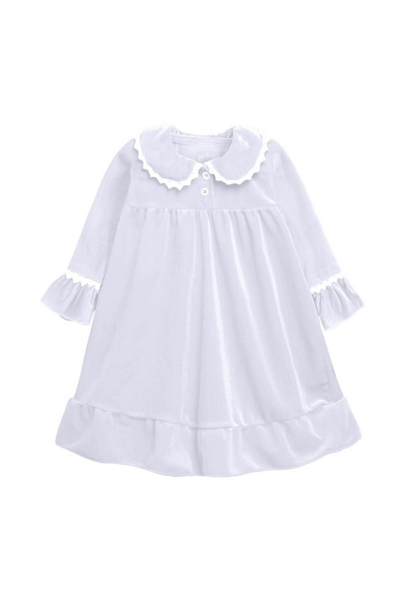 Christmas Nightgown Dress, Toddler Baby Girls Golden Velour Lapel Winter Warm Solid Color Long Sleeved Home Wear Xmas Clothes