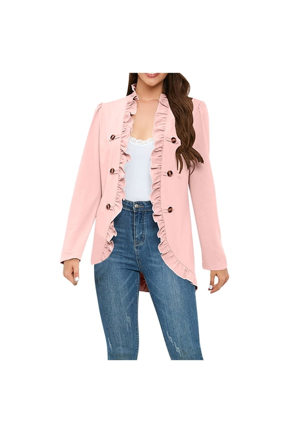 Coats Blazer Jacket Short Suit, Woman Solid Color Casual Loose Ruffles Button Jacket Long Sleeve Suit