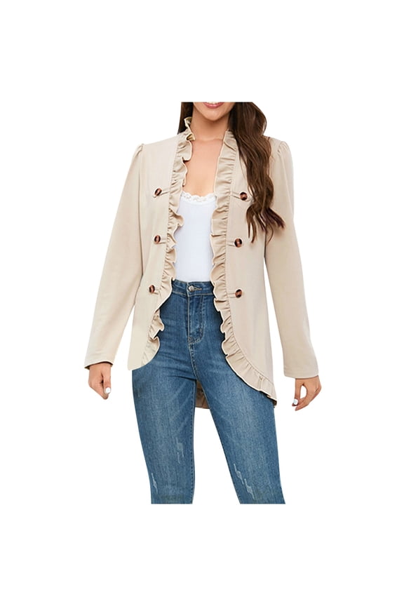 Coats Blazer Jacket Short Suit, Woman Solid Color Casual Loose Ruffles Button Jacket Long Sleeve Suit