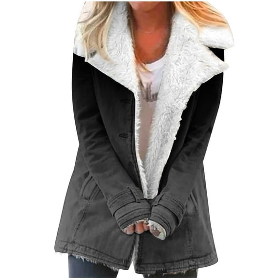 HBYJLZYG Coats Cardigan Fleece Jacket Padded Coat, Womens Fashion Long Sleeve Pocket Plush Button Coat Long Sleeve Hatless Casual Coat/Jacket