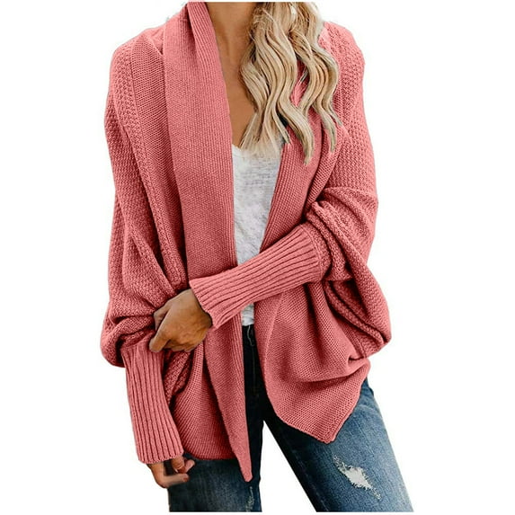 HBYJLZYG Coats Knitted Cardigan Overcoat Tops, Womens Solid Color Bat Long Sleeve Kimono Cable Slouchy Wrap Cardigan Sweater