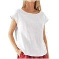 thumbnail image 1 of HBYJLZYG Cotton Linen Tops For Women, Solid V Neck Short Sleeve Casual Shirts Plus Size Basic Summer T-Shirts, 1 of 5