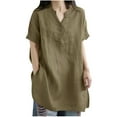 thumbnail image 1 of HBYJLZYG Cotton Linen Tops For Women, Summer Casual Solid Color V Neck Shirts Short Sleeve Loose-Fit Tunic Tops Blouses, 1 of 7