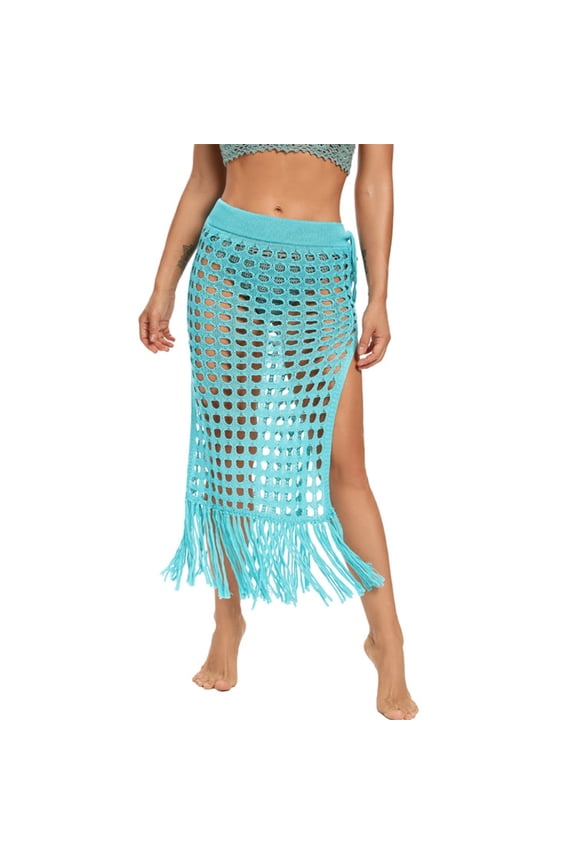 Crochet Beach Cover Ups For Women, Solid Swimsuit Wrap Skirts Bohemian Hollow Weave Tassels Coverup Bikini Swimwear Beach Cover-Ups