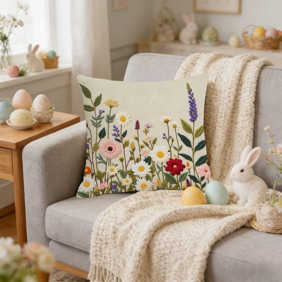 HBYJLZYG Decorative Throw Pillow Case, Boho Botanical Embroidered Pillow Cover, Soft Polyester Cushion Case, Farmhouse Style Cover for Home Decoration