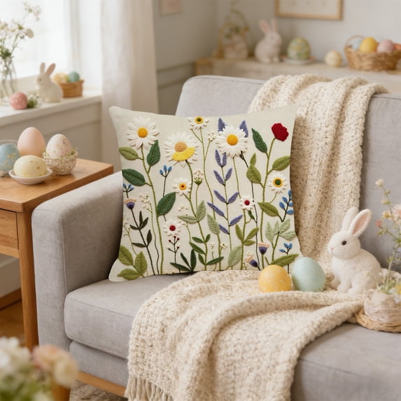 HBYJLZYG Decorative Throw Pillow Case, Boho Botanical Embroidered Pillow Cover, Soft Polyester Cushion Case, Farmhouse Style Cover for Home Decoration
