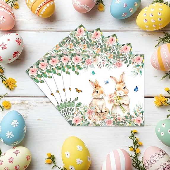 HBYJLZYG Disposable Easter Party Tableware, Bunny Floral Tableware for Spring Celebration, Festive Paper Plates Napkins, Easy Cleanup Party Supplies for Egg Hunt Brunch