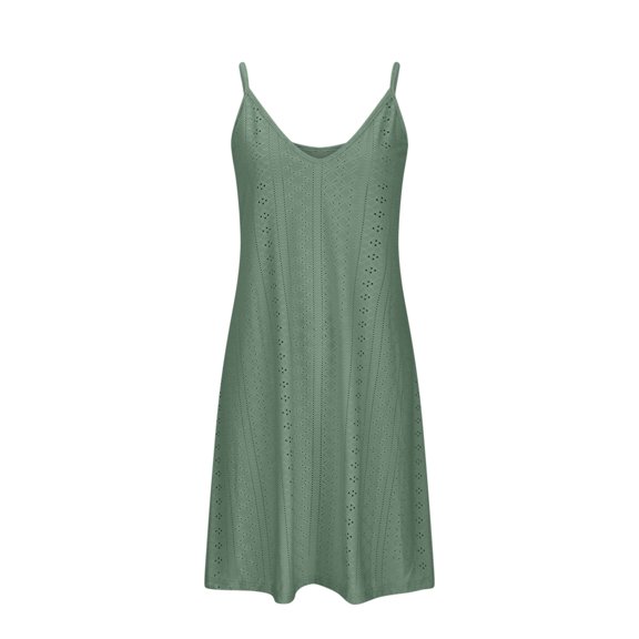HBYJLZYG Dresses For Women 2024, Summer Women Casual Spaghetti Strap Hollow Out Breathable Sleeveless V-Neck Beach Mini Dresses