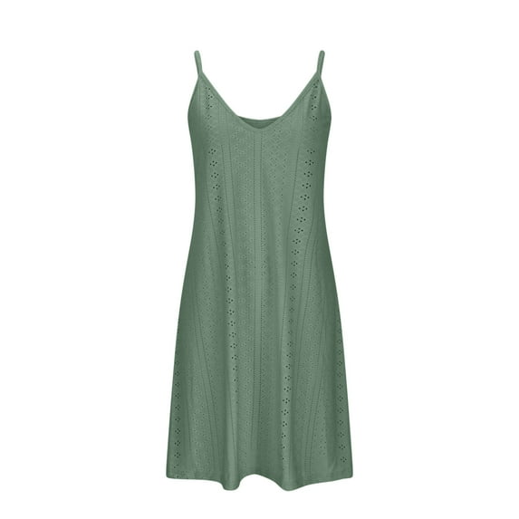 HBYJLZYG Dresses For Women 2024, Summer Women Casual Spaghetti Strap Hollow Out Breathable Sleeveless V-Neck Beach Mini Dresses