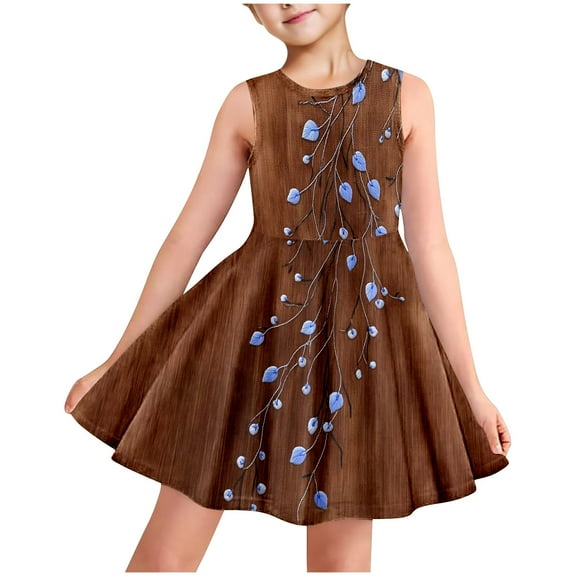 HBYJLZYG Fashionable Full-Print Children's Round-Neck Sleeveless Dress with Pockets for Middle and Large Children, Spring Dresses for Women 2025
