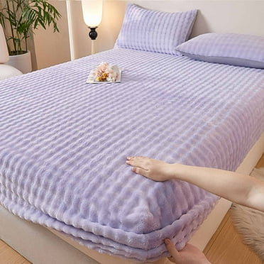 HBYJLZYG Fitted Bed Sheet Winter Rabbit Plush Velvet Bed Hat Single Piece Padded Bed Cover Mattress Protector Thickened Velvet Bed Cover Rabbit Velvet Bedspread, Queen Sheet Set