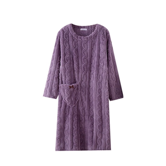 HBYJLZYG Flannel Nightgown Long Dress Pullover Skirt, Women Home Solid Long Skirt Extended And Thickened Cotton Long Sleeved Round Neck Pocket Nightgown Dress