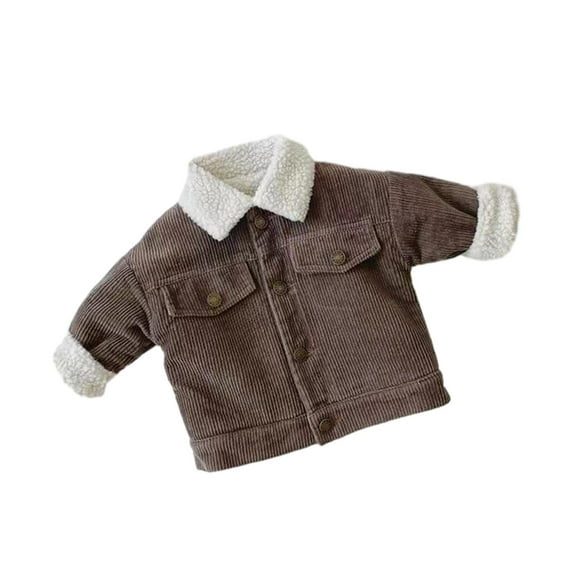 HBYJLZYG Fleece Lined Padded Jacket Coat, Toddler Baby Boys Girls Thick Corduroy Jacket Kids Button Solid Color Outwear Suitable For 7 Months - 6 Years Old