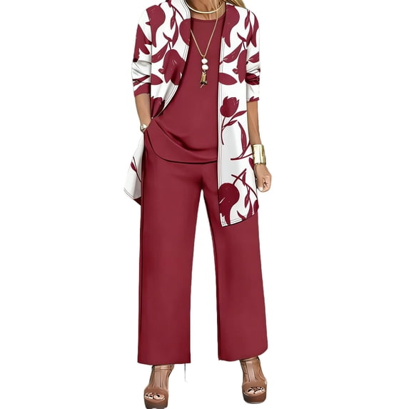 HBYJLZYG Floral Print 3 Piece Suit for Women Cardigan Tank Top and Wide Leg Pants, Elegant Summer Lounge Wear Set with Open Front Jacket, Casual Vacation Travel Outfit