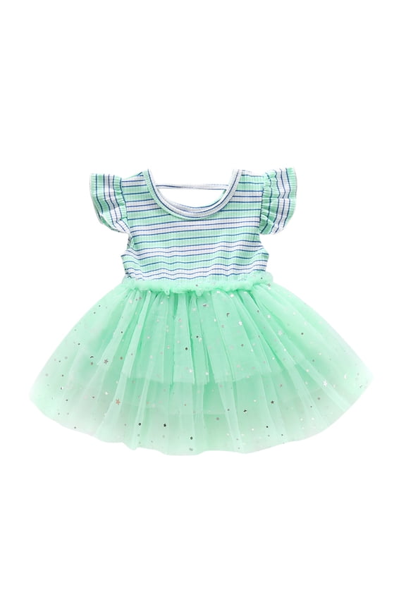 Flutter Sleeve Tulle Princess Dress, Toddler Baby Girls Ruffles Rainbow Striped Print Star Dress 6 Months-4 T