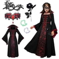 thumbnail image 1 of HBYJLZYG Girls Dress with Lace-Up Front and High Collar, Bell Sleeve Gothic Vampire Maxi Gown for Halloween Themed Party, School Play, and Everyday Wear for Kids, 1 of 4