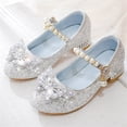 thumbnail image 1 of HBYJLZYG Girls Glitter Princess Dress Shoes with Pearl Strap and Bow Detail, Sparkly Low Heel Mary Janes for Parties, Weddings and Performances, 1 of 6