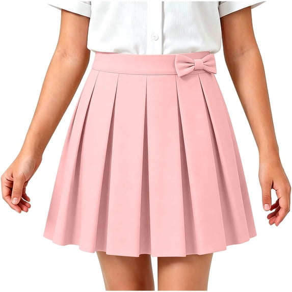 HBYJLZYG Girls' Pleated Skirt with Bow Detail and Built-in Shorts, Elastic Waistband A-Line Mini Skirt for Summer School Uniform and Casual Daily Wear