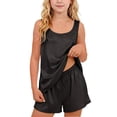 thumbnail image 1 of HBYJLZYG Girls Satin Tank Top and Shorts Pajamas, 2 Piece Silk Feel Sleepwear Set, Summer PJs for Girls 5-14 Years, 1 of 8