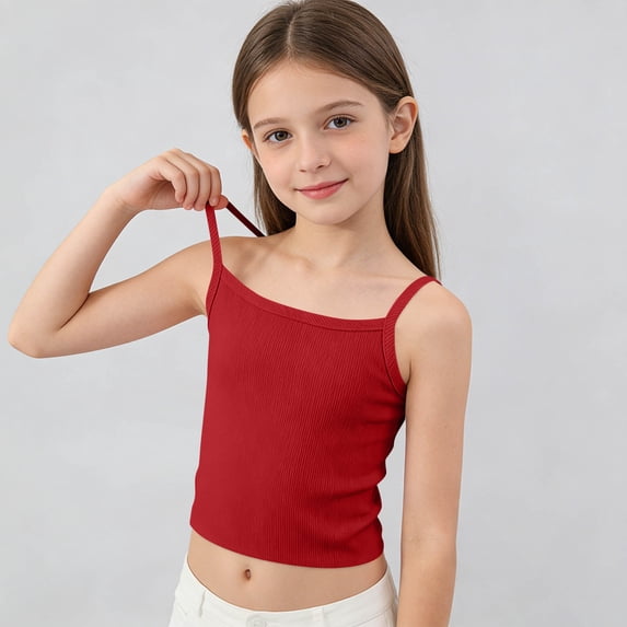HBYJLZYG Girls Spaghetti Strap Training Tank Top, Ribbed Cami Vest with Square Neck, Puberty Undershirt for Tween Girls 7-13 Years