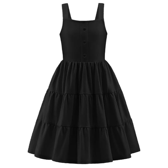 HBYJLZYG Girls Summer Dress Casual Sleeveless Button Hem Elegant Layered Dress with Pockets, Suitable for 3-12 Years , Spring Dresses for Women 2025