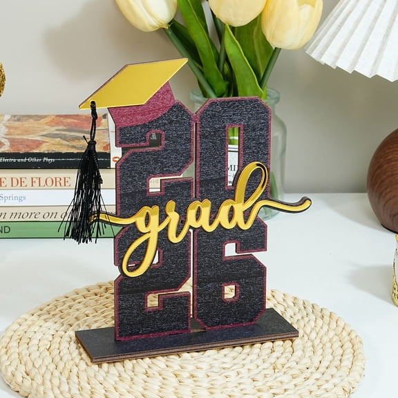 HBYJLZYG Graduation Party Centerpiece, Wooden Keepsake Decor, Modern Cursive Lettering, Bright Multi-Color Finishes, Dorm Room Desk Accent for Graduates