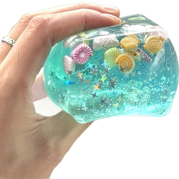 HBYJLZYG Healing Decompression Squeeze Toy, Unlimited Pinch Venting Fidget with Sequin Interior, Soft Rubber Stress Ball in Dreamy Blue, Cute Sensory Figurine for Office Home Relaxation