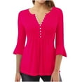 thumbnail image 1 of HBYJLZYG Henley Shirts For Women Y2K, Solid Three Quarters Sleeve T-Shirt Casual Bell Sleeve Button Tops, 1 of 3