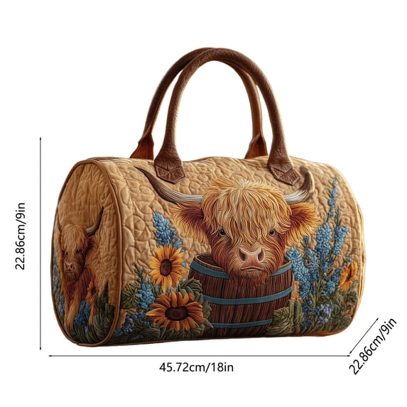 HBYJLZYG Highland Cattle Print Travel Duffel Bag, Quilted Cow Pattern Handbag, Water-Resistant & Spacious Carry-On for Weekend Trips, Airport, Business Travel